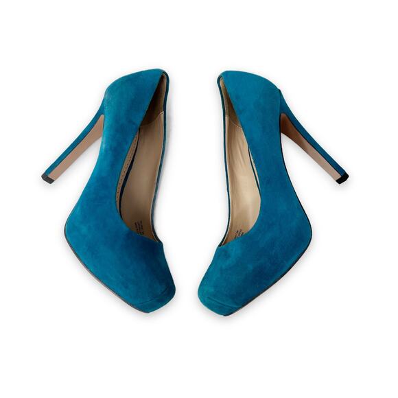 Pour La Victoire Gillianna Platform Pump Teal Blue Suede Heels sz 7.5 M - Picture 4 of 9